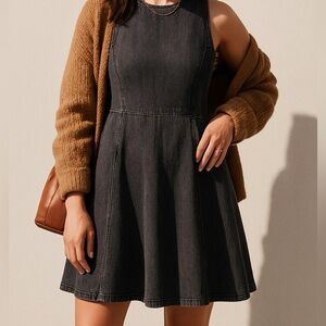 Ralph‎ Lauren Stretch Denim Sleeveless Boatneck Washed Black Dress Size 14